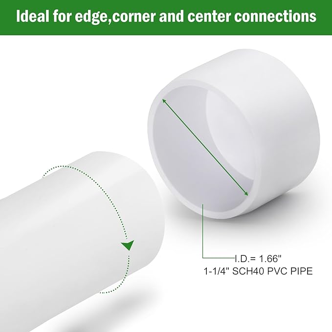 SCH40 PVC Cap 1-1/4 Inch - Fit Standard 1-1/4" SCH40 PVC Pipes (OD Approx. 1.66"), Zernmiarder Furniture Grade Pipe Caps, White Pipe Cover Fittings for Plumbing, DIY, Garden & Furniture - 4 Pcs