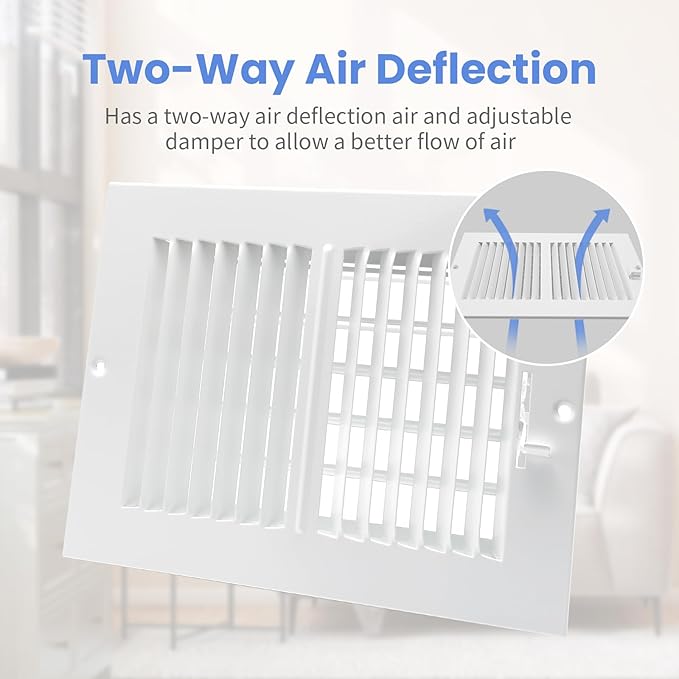 8 x 6 Inch [Duct Opening] Air Vent Covers for Wall or Ceiling - High Airflow 2 Way Steel Ventilation - Adjustable Wall/Ceiling Register, 9-3/4 Inch x 7-3/4 Inch [Overall Dimensions]