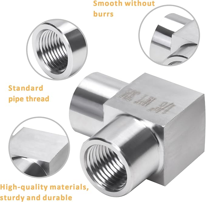 90 Degree Street Elbow - 1/8" NPT Female to 1/8" NPT Female Stainless Steel 304 Heavy Duty Forged Square Barstock Street Elbow Adapter Pipe Fitting (pack of 2)