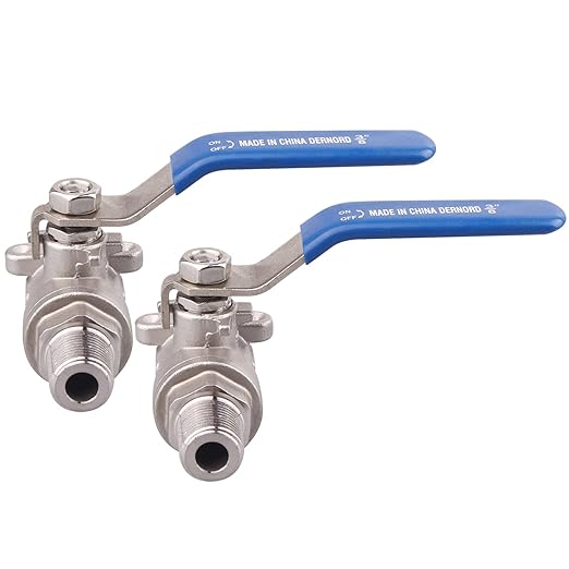 DERNORD 2 Pack Full Port Ball Valve 3/8 Inch - Male x Female Stainless Steel 304 Heavy Duty for Water, Oil, and Gas, 1000WOG