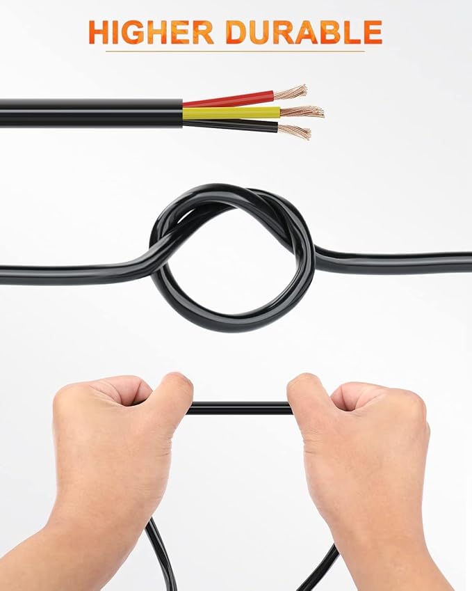 NAOEVO 16 Gauge Wire 3 Conductor Electrical Wire, 16 AWG Stranded PVC Cord, 12V Low Voltage/Tinned Copper/Flexible Cable for Automotive Wiring, Lamp Cord, Marine Cable (200FT)
