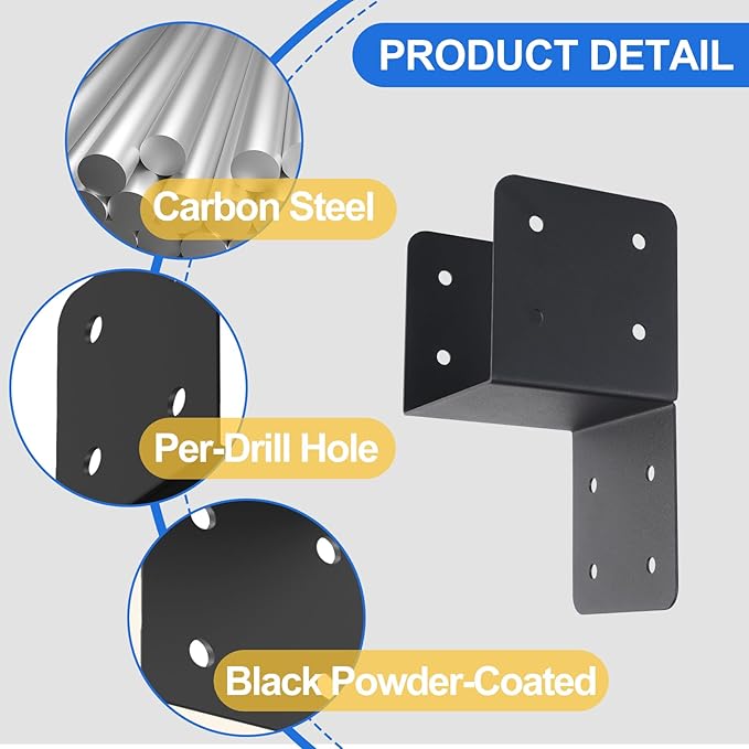 4 Pcs Joist Anchor Connector, Fit 4"x 4"Post, Roof Tie Header Hanger, Joint Post Cap, Truss to Beam Connector, Black Steel, Wall Mount, 4 Count
