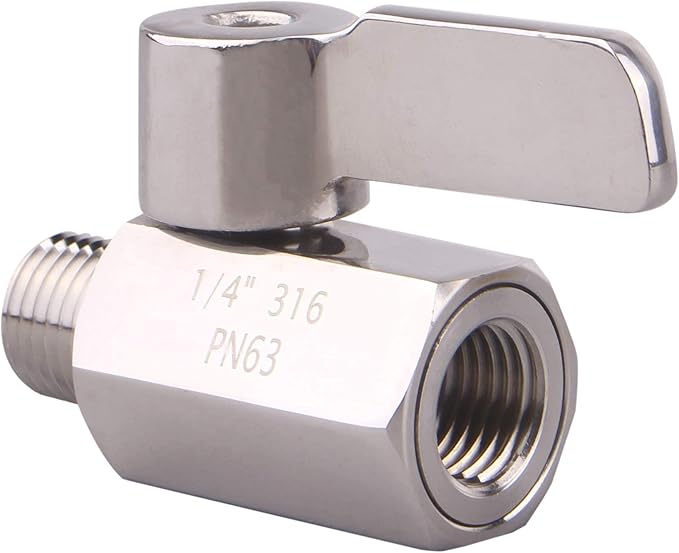 DERNORD 1/4 inch Stainless Mini Ball Valve NPT Female x Male Thread SUS316