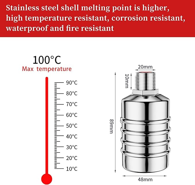Auto Water Level Control Float Valve 1/2" 3/4" - 304 Stainless Steel, No Pump Needed for Water Tanks, Fish Ponds, Livestock Troughs, Hydroponics, Pool (Top/Side Entry, High Pressure)