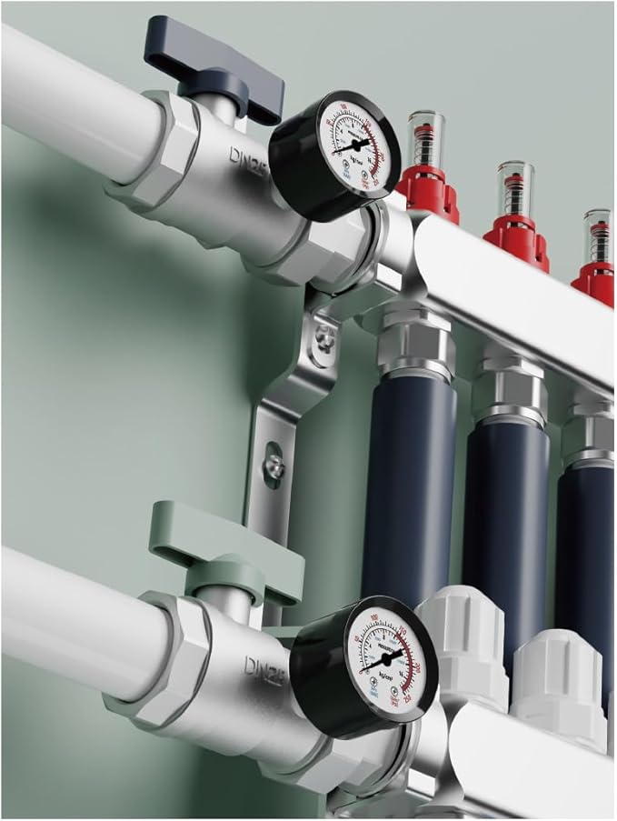 6 Loop Stainment Steel Manifold for Radiant Heat with Flow Meters, 1/2" Inch Compression Fittings, for Hydronic Infloor Heating System