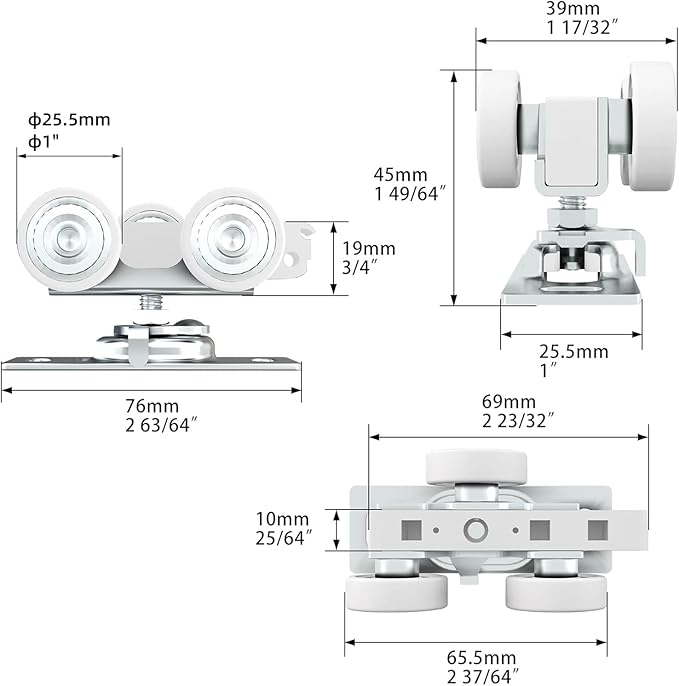 JUBEST Pocket Door Rollers Assembly, Commercial Grade Rollers Replacement, Top Mounted Pocket Door Hangers, 2 Pack