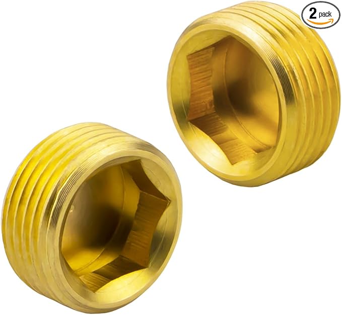 (2-Piece) Besosay 3/4" NPT Brass Pipe Plug Fitting, Counter Sunk Thread Internal Hex Head Style Male for Closing the End of Pipe