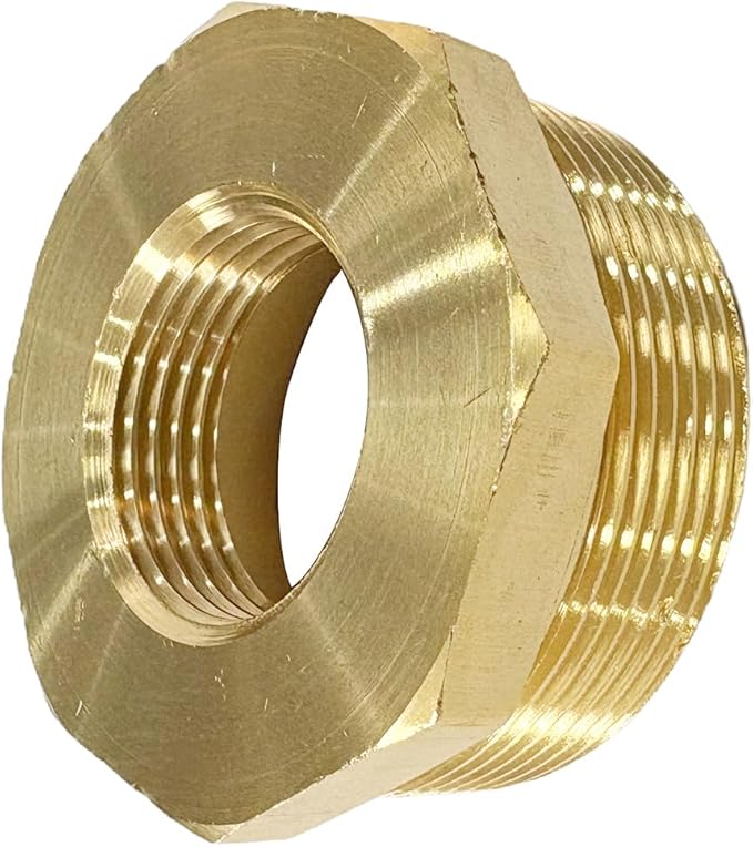 2" NPT Male x 1" NPT Female Brass Reducer Hex Bushing Threaded Pipe Fitting Reducing Adapter Pack of 1