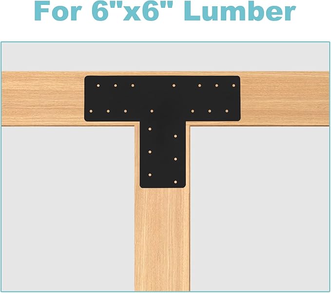 4 Pcs T Post Bracket,16.9"x 5" T Flat Mending Plate with Black Powder-Coated Joining Brackets, Connecting Brackets, T Shape Strap Plate Fit 6x6,8x8, for Repair House,Pavilion,Truss framing