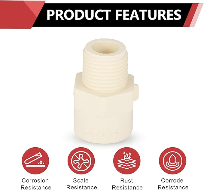(30 Pack) EFIELD CPVC CTS Male Adapter Fittings, 3/4" Slip x 1/2" Male Thread,(CPVC036-5-30PCS)