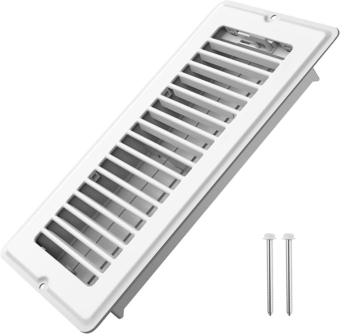 4x10 Inch Floor Register Vent Cover - White Vent Covers for Home Floor Wall or Ceiling - Heavy Duty Anti-Rust Grilles for Quiet Operation - Easy Installation with Screws for HVAC Registers - 1 Pack
