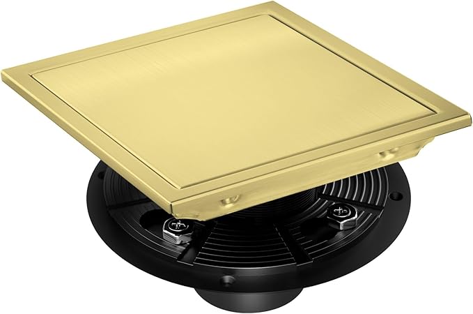 morefine Gold Shower Floor Drain 6 inch with Flange, Square Shower Drain with 2 in 1 Tile-Insert Cover, SUS 304 Stainless Steel, Brushed Gold
