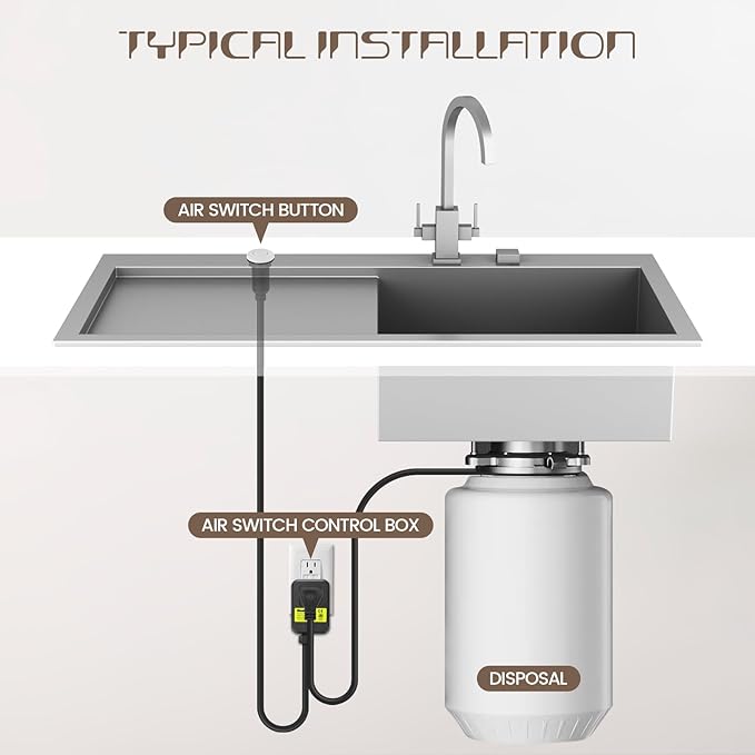 Garbage Disposal Air Switch Kit Sink Top Waste Disposal Long Stainless Steel White On/Off Air Button Food and Waste Disposals Part by Etoolcity, UL Listed