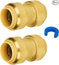 SUNGATOR Straight Coupling, 3/4-Inch Push Fit PEX Fittings, Push-to-Connect Copper, CPVC, No Lead Brass Plumbing Fittings with Disconnect Clip (2-Pack)