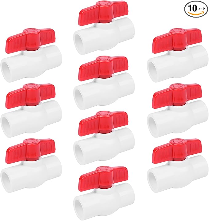 YADIAN 10 Pack 1/2" PVC Ball Valve, SCH40 Slip PVC Water Pipe Valve T Handle Shut-Off Valve Socket for Water Project, Swiming Pool, Sewage Pump, Sprinkler Lines, Outdoor Plumbing & Irrigation System