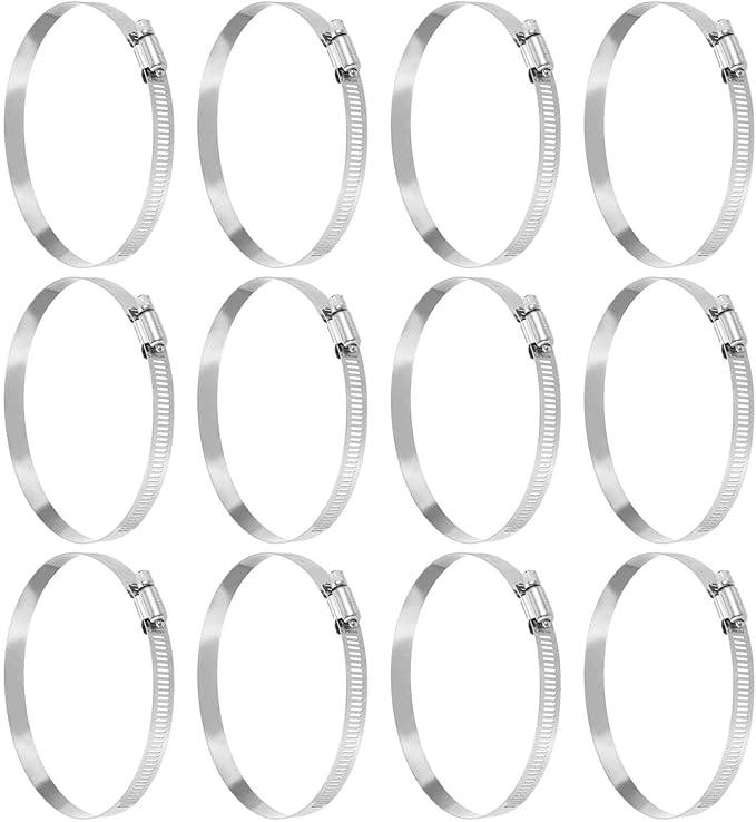 HARFINGTON 12 Pcs Hose Clamp 4-1/8"-5" (105-127mm) 304 Stainless Steel Adjustable Worm Gear Hose Clamp with Phillips Screw Assortment Kit for Fuel Line Pipe Plumbing Automotive Tube