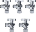 VINTEX 5 Pack Angle Stop Valve,1/2 in. NOM Compression x 3/8 in. OD Compression Angle Shut Off Valve,5/8" OD x 3/8" OD 1/4 Turn Faucet Valve,Water Stop Valve,Chrome Plated,Brass