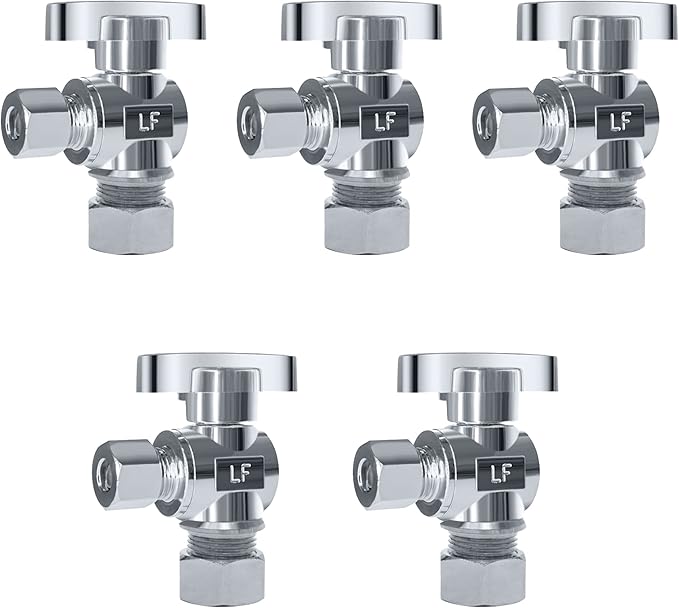 VINTEX 5 Pack Angle Stop Valve,1/2 in. NOM Compression x 3/8 in. OD Compression Angle Shut Off Valve,5/8" OD x 3/8" OD 1/4 Turn Faucet Valve,Water Stop Valve,Chrome Plated,Brass