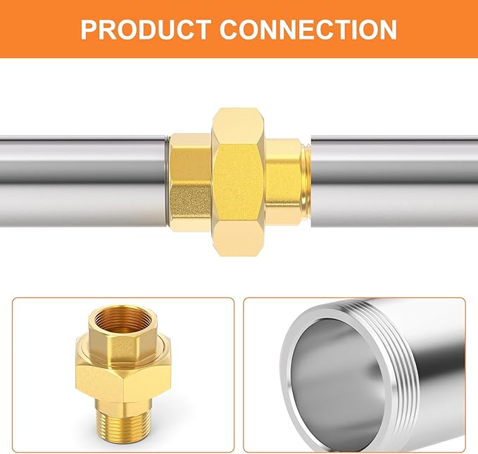 GASHER 2PCS Brass Union，1/2" NPT Male x 1/2" NPT Female Pipe Fitting