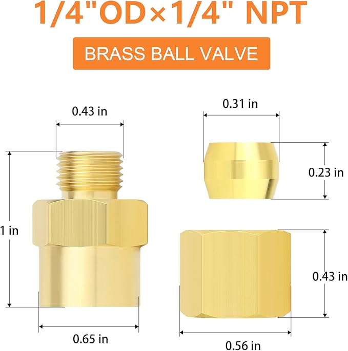 GASHER 10PCS Brass Compression Tube Pipe Fitting Connector, 1/4" Tube OD x 1/4" NPT Female Connector