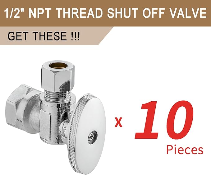 [10 Pieces] Lingmfg Angle Valve Shut Off Valve 1/2" NPT Thread x 3/8" Compression LING-AV38-1/2FNPT-A-10