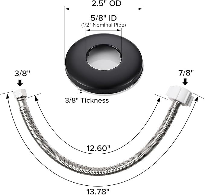 Toilet Connector Plumbing kit，Complete Toilet Set Valve, 1/2 inch NOM Inlet x 3/8 inch OD Compression Outlet Angle Shut Off