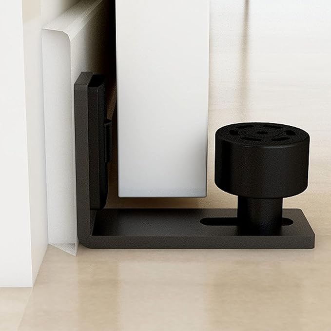 Adjustable Floor Guide for Sliding Barn Door Bottom Roller Wall Mount Double Wheel No Punching Required System, Black 1 Pack, Smoothly and Quietly, Easy to Install