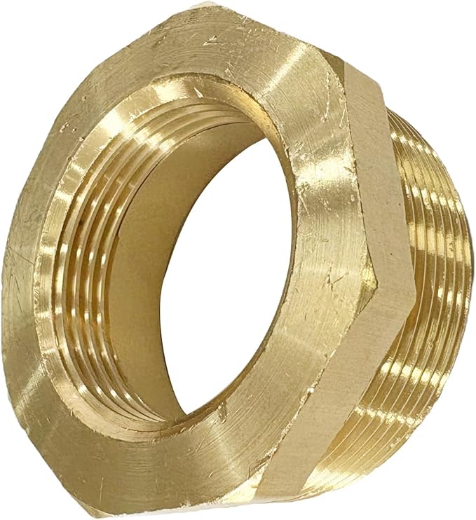 2" NPT Male x 1-1/4" NPT Female Brass Reducer Hex Bushing Threaded Pipe Fitting Reducing Adapter Pack of 1