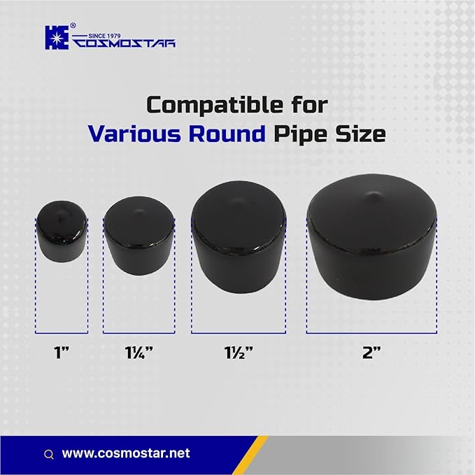 Cosmostar 2" Rubber Plugs – Fit 2.00" to 2.06" OD Tubes | Black End Caps for Pipes, Furniture Legs, Fence Posts – Durable, Easy Glide, Secure Fit (10-Pack)