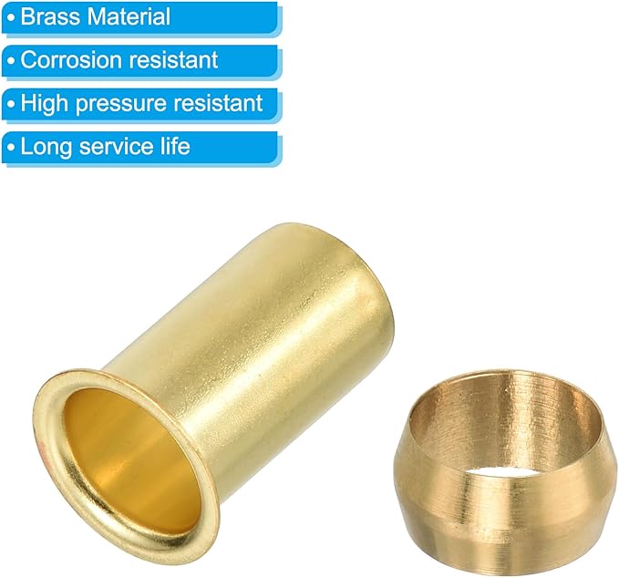 PATIKIL 3/8" Tube ID Compression Assortment Kit, 15 Set Brass Compression Sleeve Ferrule & Insert for Water Oil Pipe