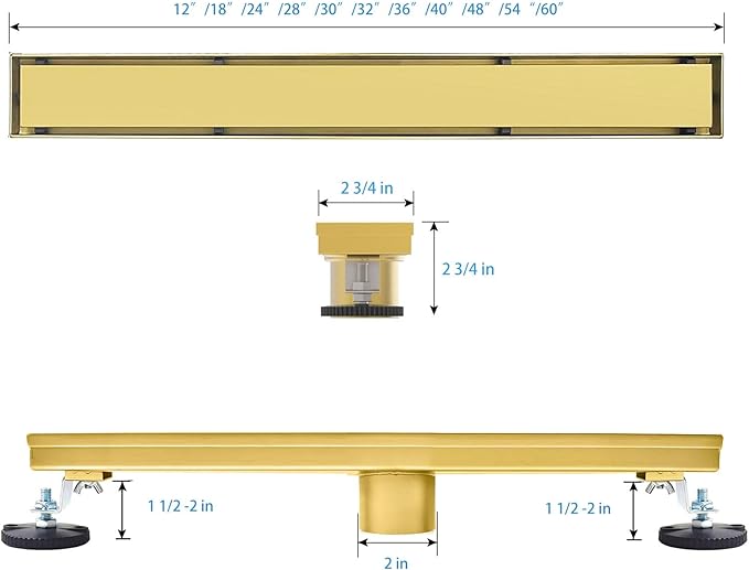 SaniteModar Gold Linear Shower Drain 40 inch with Invisible 2 in 1 Tile Insert Panel, 304 Stainless Steel Brushed Gold Linear Drain with Hair Strainer and Leveling Feet