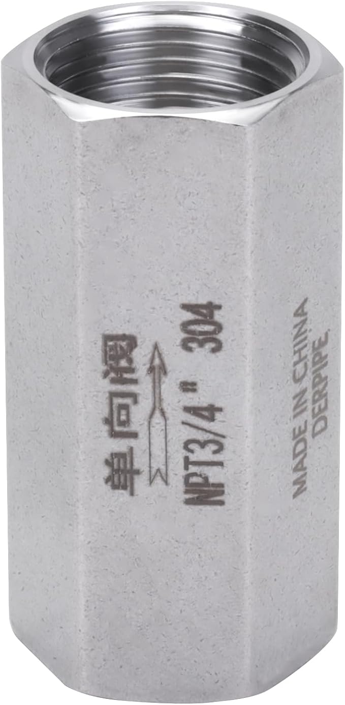 Air Check Valve - 3/4" NPT Female x Female High Temperature Stainless Steel Hex One Way Valve For Air