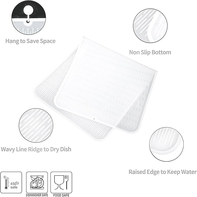 Silicone Dish Drying Mat for Multiple Usage,Easy clean,Eco-friendly,Heat-resistant Silicone Mat for Kitchen Counter or Sink,Refrigerator or Drawer Liner Translucent 5XL 36inches x 18inches