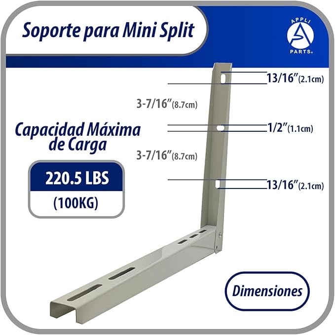 Appli Parts Soporte para montaje en pared de Unidad Condensadora Externa de Mini Split hasta 150kg modelo APAB-2160 incluye kit de fijacion, pernos y gomas