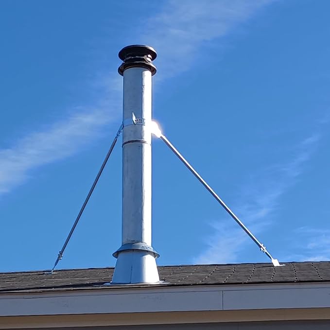 Extended Roof Bracket Kit, Supports 6 -14 inch Chimney Stove Pipe for Stability, Adjustable Extended Roof Brace for Securing 6"-14" Diameter Stove Pipe Silver, Adjustable Legs Mounting Brackets