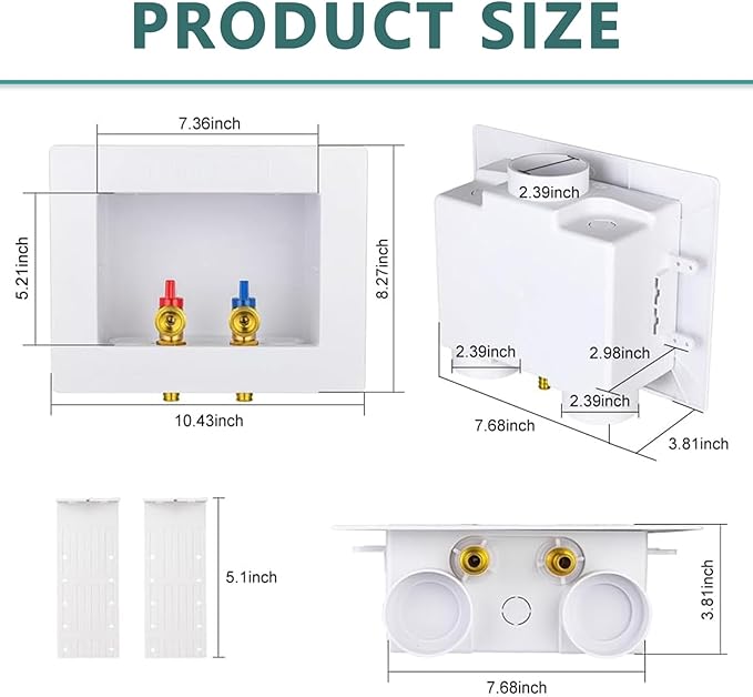 (Pack of 2) Niikappu Washing Machine Outlet Box, 1/2 Inch Pex-A Inlet x 3/4 Inch MHT Outlet Connection, Washer Box with Double Drains