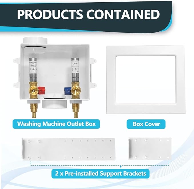 Washing Machine Outlet Box, Center Drain/Side Drain, 1/2 Inch Pex Crimp Inlet x 3/4 Inch MHT Outlet Connection, Laundry Washer Valve Outlet Box, with Stainless Steel Water Hammer Arrestor