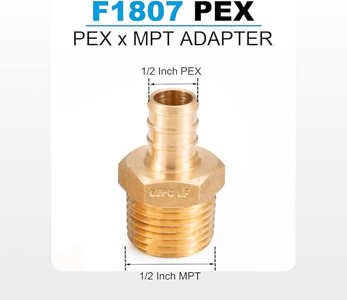 WMAXPFIT(6 Pack) 1/2 Inch PEX x 1/2 Inch Male NPT Thread Adapter F1807, LF Brass crimp fitting for PEX-b pipe