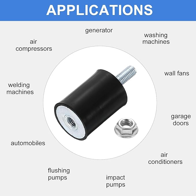 uxcell M8 Rubber Mounts, 2Pcs 30x40mm(DxH) Rubber Cylindrical Anti Vibration Isolator Shock Absorber with Lock Nut for Car Bobbin Generator Air Compressors