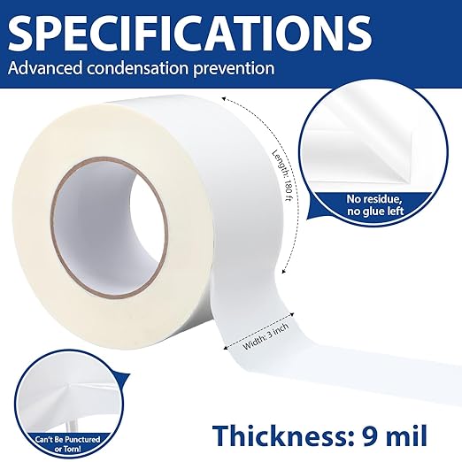 Treela 6 Rolls Vapor Barrier Tape 3" x 180' 9 Mil White Polyethylene Tape, Moisture Barrier Seal Seam for Crawl Spaces Underlayment Insulation Plastic Liners More