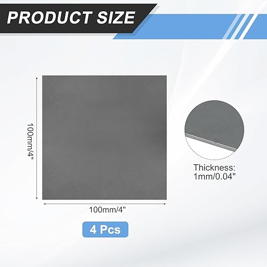 MECCANIXITY 4pcs 1/16"(1mm) x4 x4 Steel Plate, Black Hot Rolled A36 Steel Sheet Plate Base, Square Weldable Metal Discs for Industrial Construction Structural Support