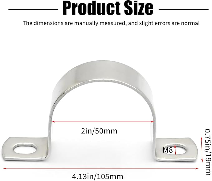10Pcs 2 inch Heavy Duty U-Tube Strap Clamp, 304 Stainless Steel U-Shaped Bracket Pipe Strap Clamp Hanger for Hose Clamp Pipe Clamp (50mm)