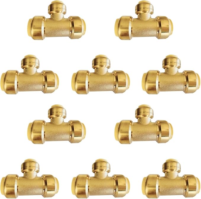 (Pack of 10) EFIELD 3/4"x 3/4" x1/2" Tee Push-Fit Fitting to Connect Pex, Copper, CPVC With 2 Sizes Disconnect Clips,(PF127-10PCS)