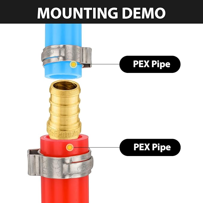 400-Pack Foskan 1/2 Inch PEX Straight Coupling,Brass Crimp Fittings for PEX Tubing Pipe