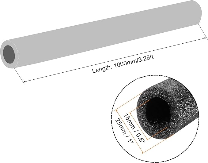 MECCANIXITY Foam Tube Sponge Protective Sleeve Heat Preservation Black Sleeve Polyethylene Pipe 15mm(0.6 Inch) ID for Pipe Insulation, Pack of 2