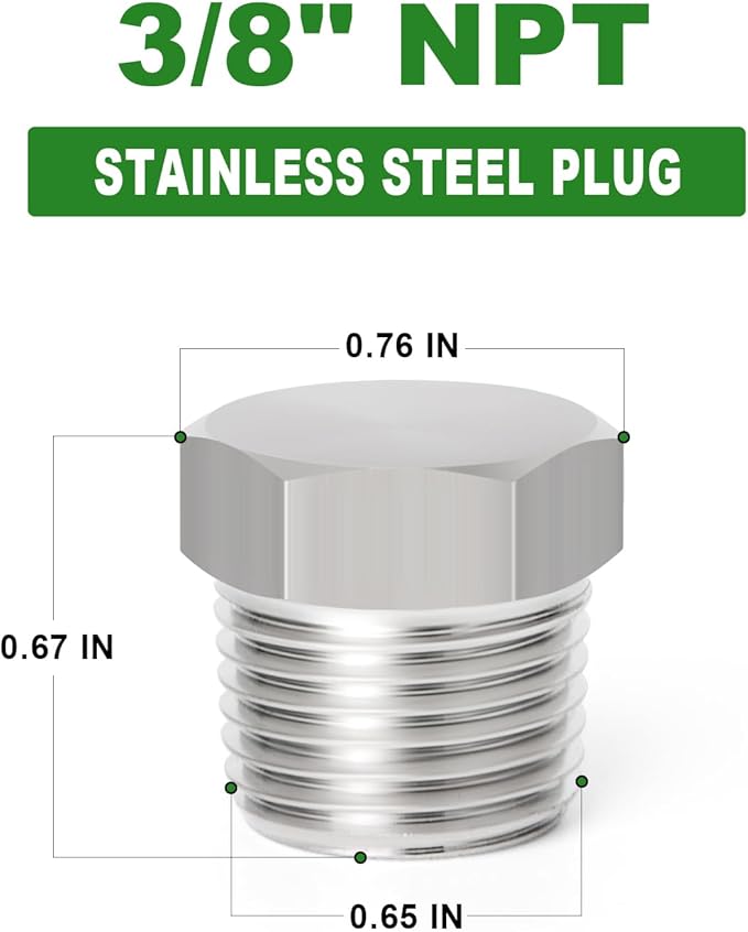 TAISHER 10PCS Stainless Steel Outer Hex Thread Socket Pipe Plug Fitting 3/8" NPT Male