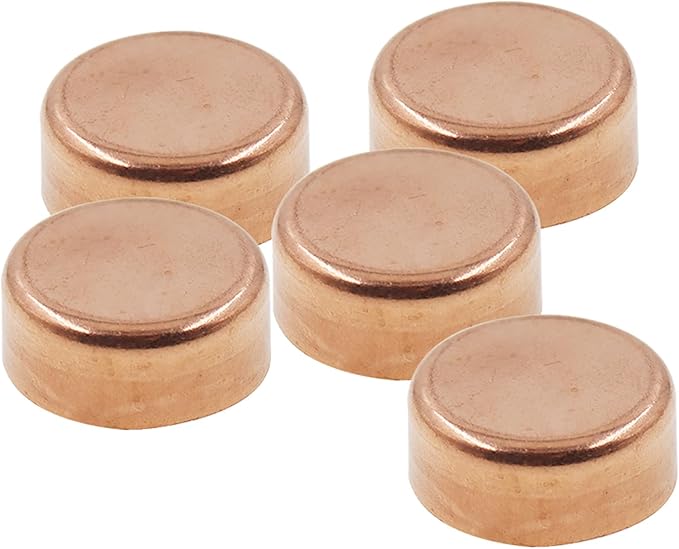Copper Pipe Cap,TTZEZE Copper End Cap,Certified Safe Pressure Copper Cap Plug,Solid Sweat Solder Connection,Pure Copper Plumbing Cap for Plumbing HVAC Air Conditioner 22mm/0.87'' 5PCS