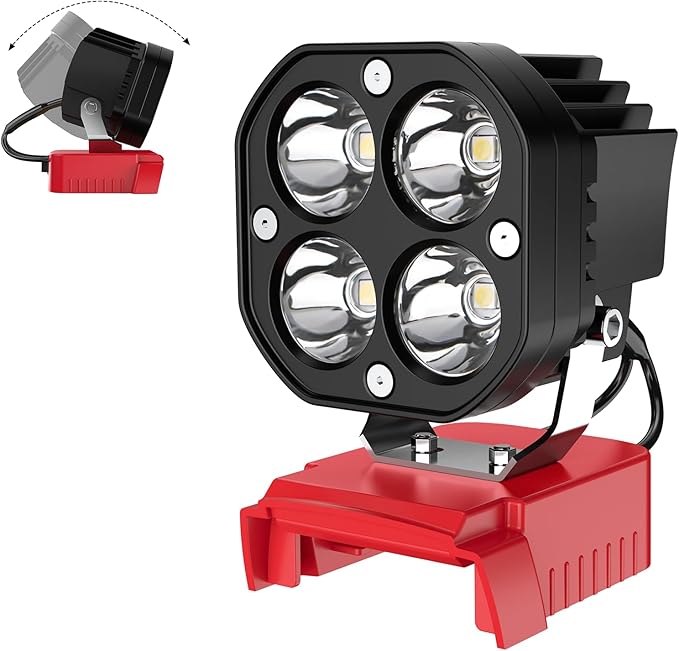 LED Work Light Compatible with Milwaukee 18V Battery, Azocek 40W 6000LM Flashlight, 18V Battery Cordless Work Light 120°Adjustable with Low Voltage Protection for Outdoors and Job Site Lighting