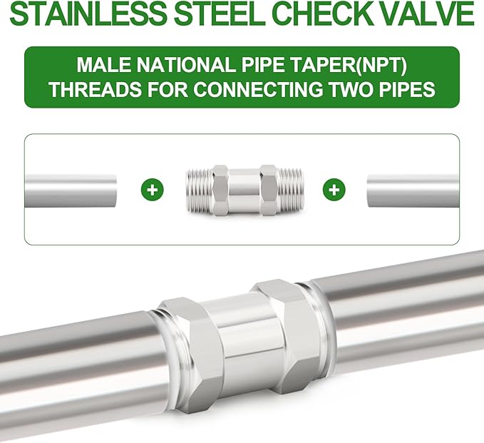TAISHER 1PCS 316L Stainless Steel 3/8" NPT Male Check Valve,Backflow Prevention,One Way Non-Return Check Valves
