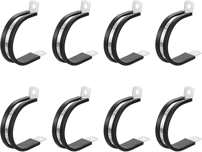 uxcell 1-5/8"(42mm) Cable Clamp, 304 Stainless Steel Rubber Cushioned Insulated Clamp R Shape Metal Clamp Tube Holder for Pipe Hose Wire Cord Installation 8Pcs